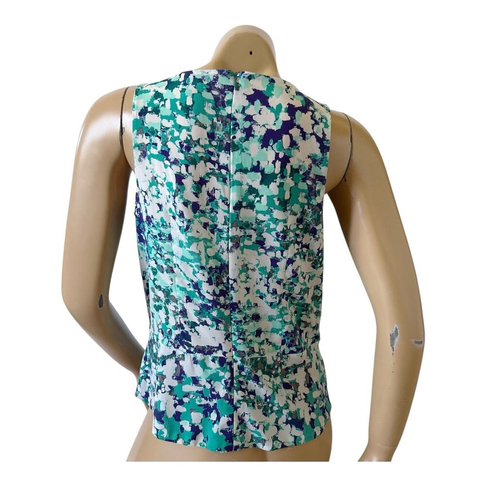 Ann Taylor Blouse Womens 2 Abstract Teal Blue Sleeveless Draped Front Back Zip - Picture 4 of 8